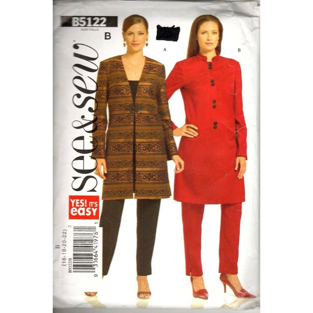 Butterick B5122 Misses or Petite 16 to 22 Jacket and Pants Uncut Sewing Pattern